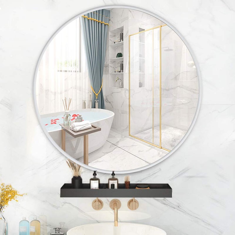 Muzilife 24" Round Mirror, Bathroom Circle Mirror, Silver Wall Mirrors with Modern Brushed Metal Frame, Suitable for Wall Hanging Decoration, Living Room, Bedroom - Image 2